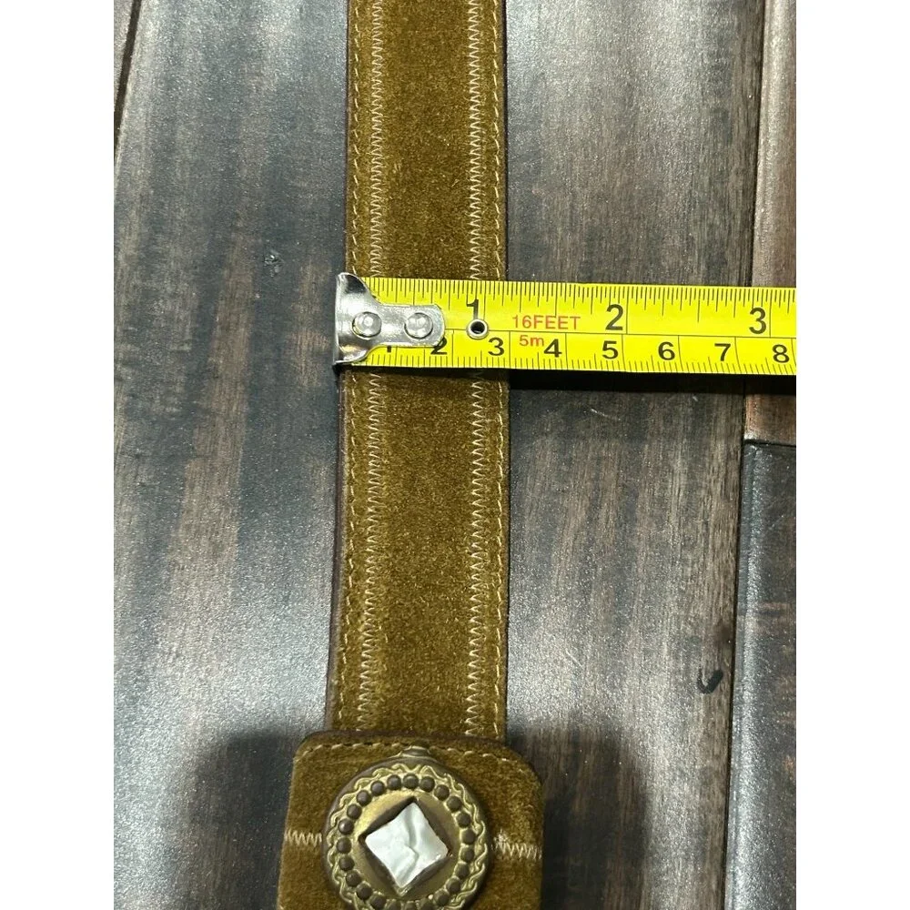 Linea Pelle Genuine Leather Brass Buckle  Mother of Pearl Details Size S Elegant - Picture 7 of 10